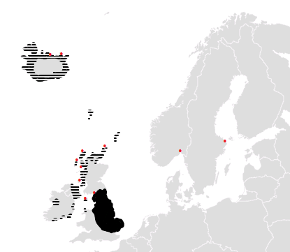 Map showing areas of Norse settlement in the 9th and 10th centuries