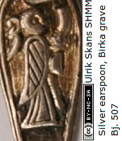 Figure from silver earspoon in Birka grave Bj. 507.